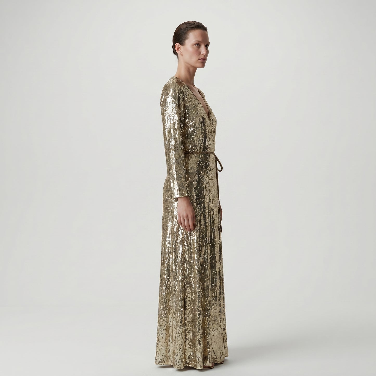 Metallic Sequin Wrap Midi Dress