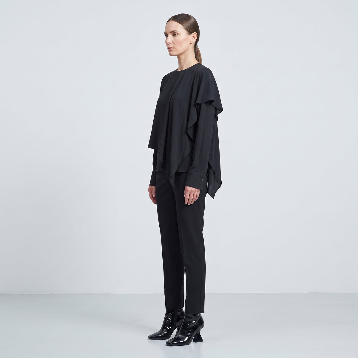 Asymmetric Ruffled Long Sleeve Blouse