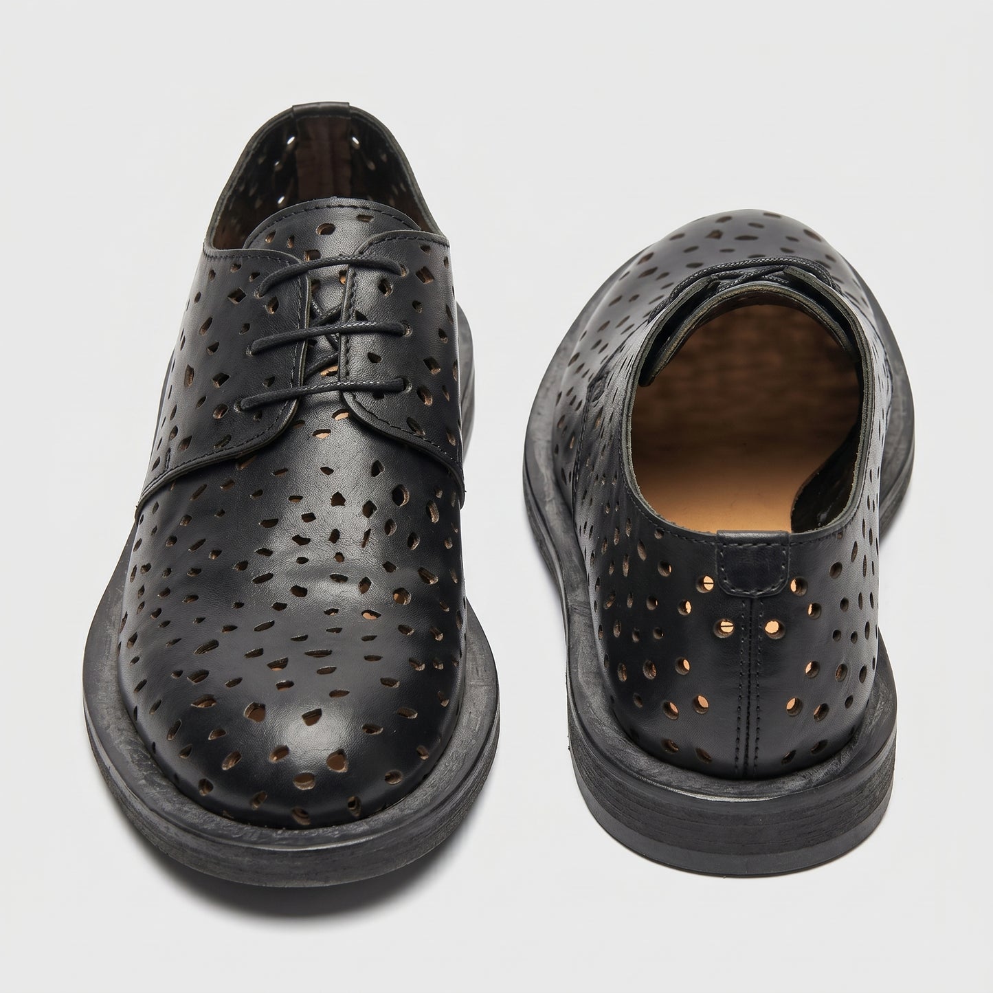 Perforated Black Leather Derbies