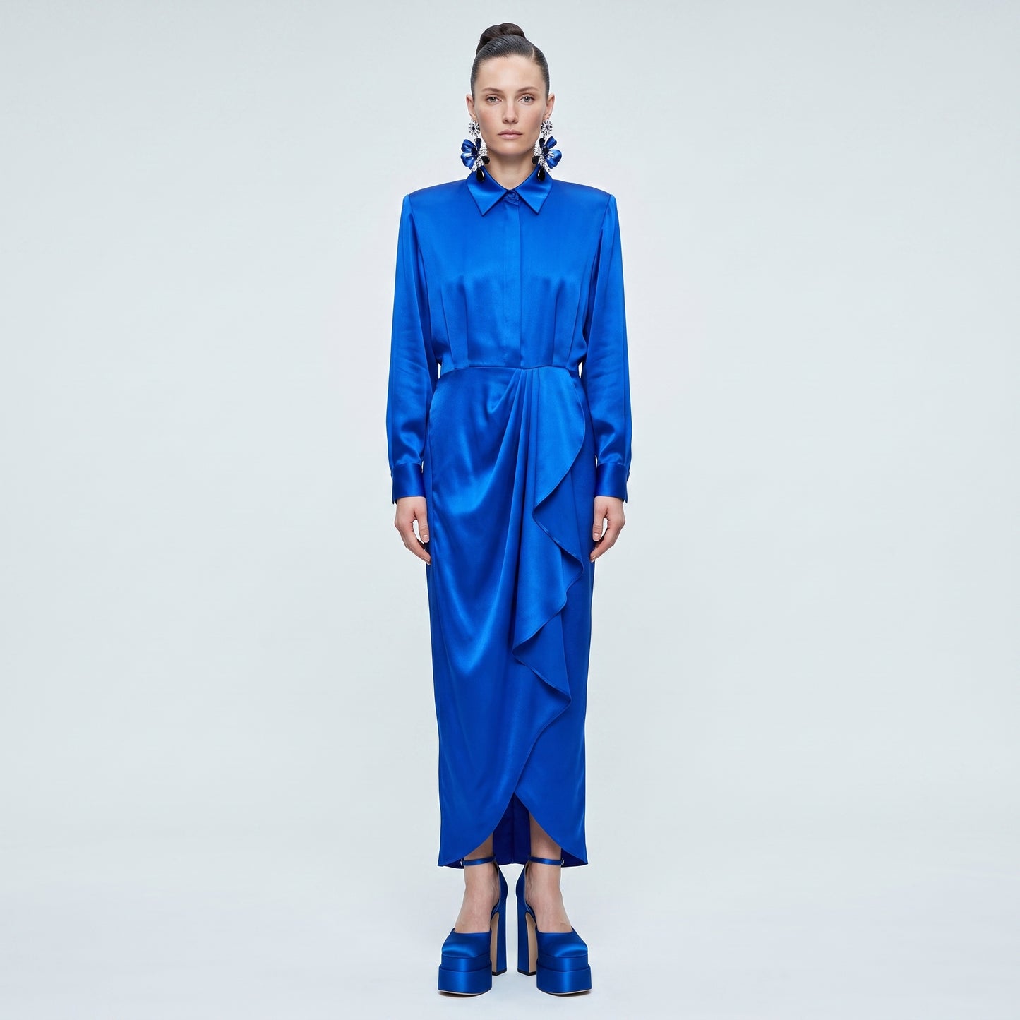 Royal Blue Satin Midi Dress
