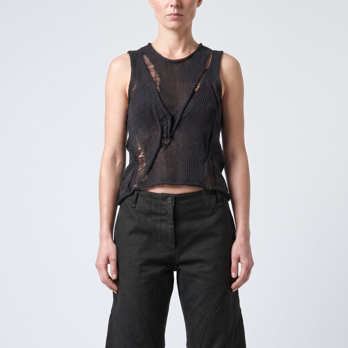 Architectural Black Curved Trousers