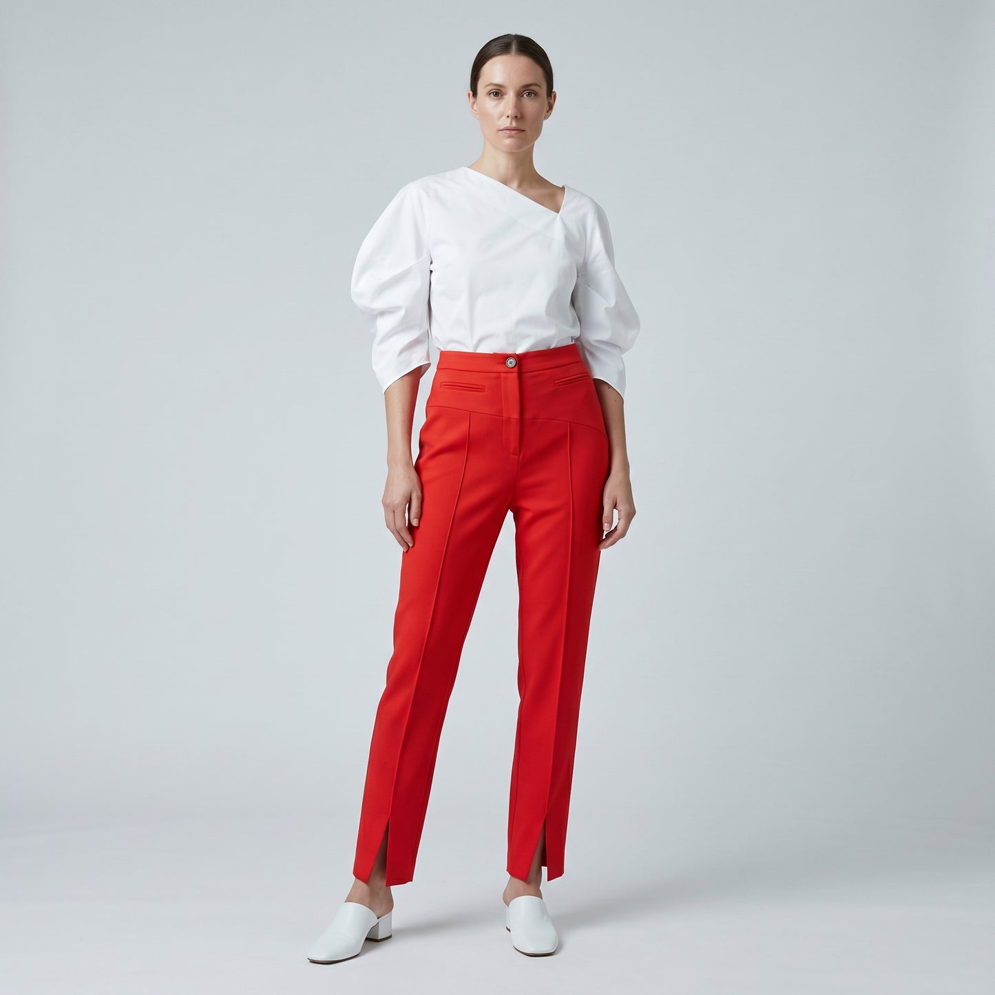 Red Tailored Split Hem Trousers