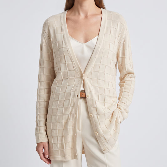Textured V-Neck Knit Cardigan