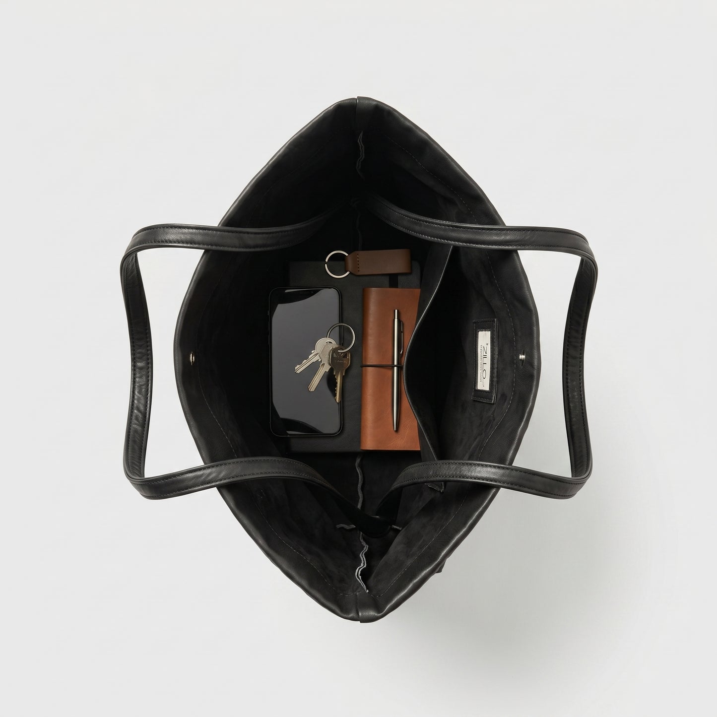 Black Textured Leather Tote Bag