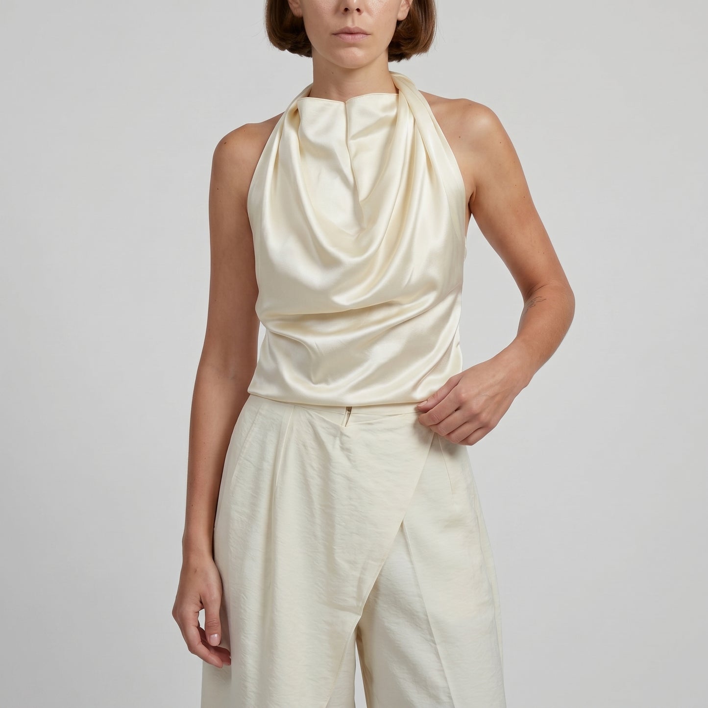 Elegant Silk Halter Neck Top