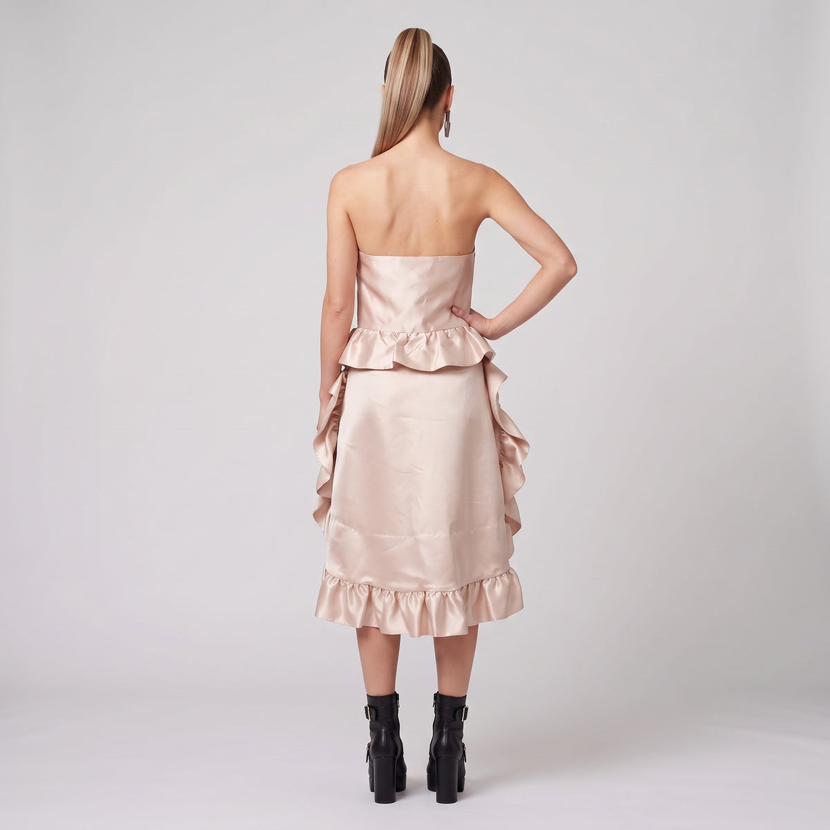Strapless Blush Ruffled Mini Dress