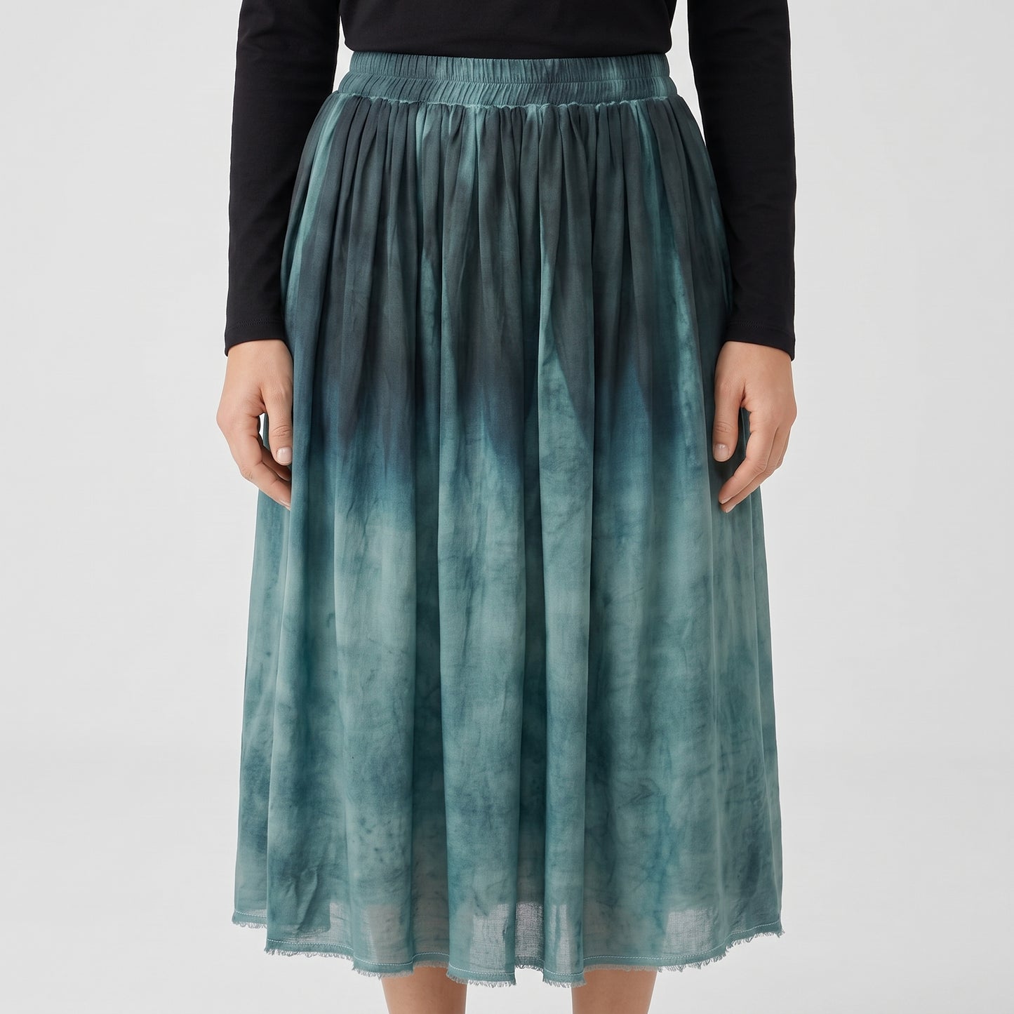 Ombre Dip-Dye Pleated Maxi Skirt