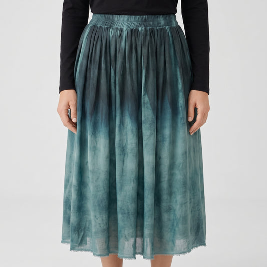 Ombre Dip-Dye Pleated Maxi Skirt