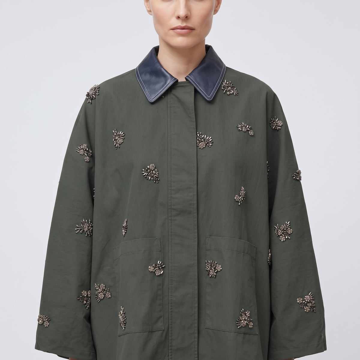 Embellished Leather Collar Jacket