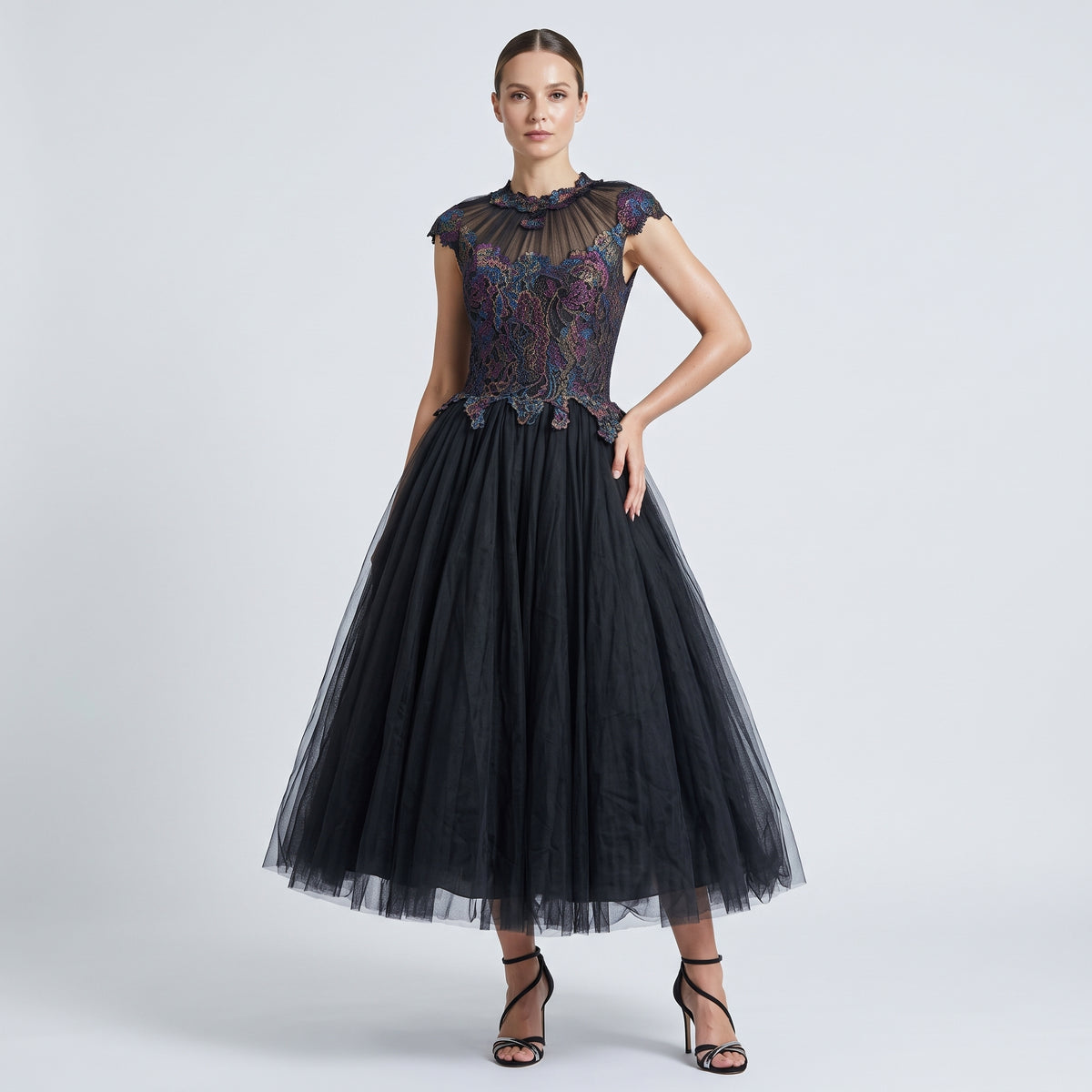 Embroidered Tulle Ball Gown