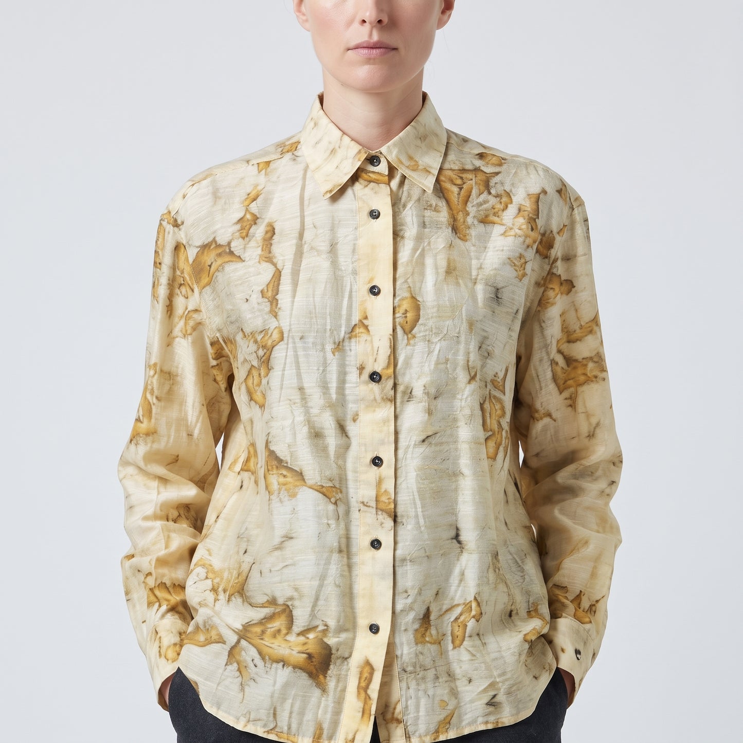 Abstract Print Silk Button-Down