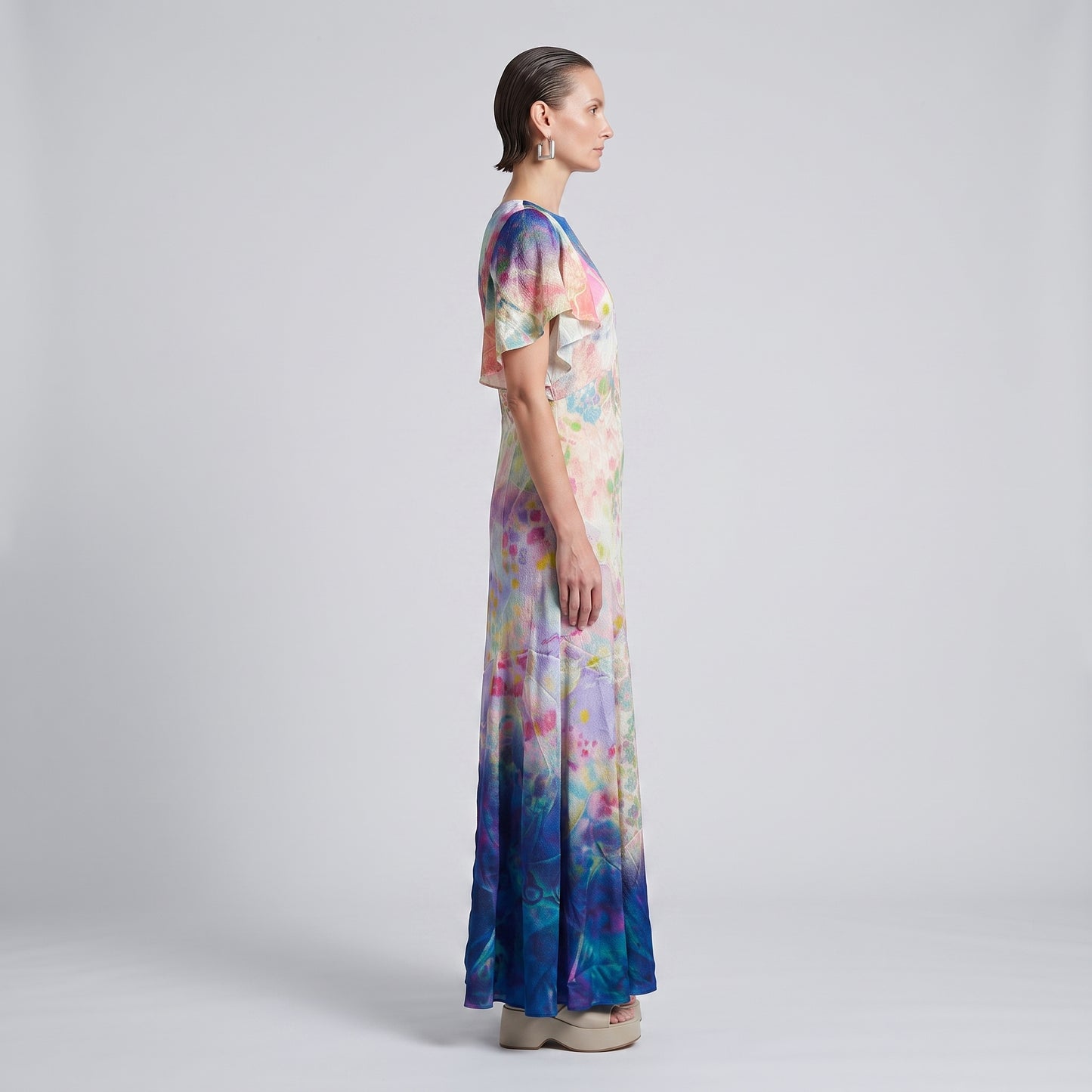 Floral Print Flutter Sleeve Dress