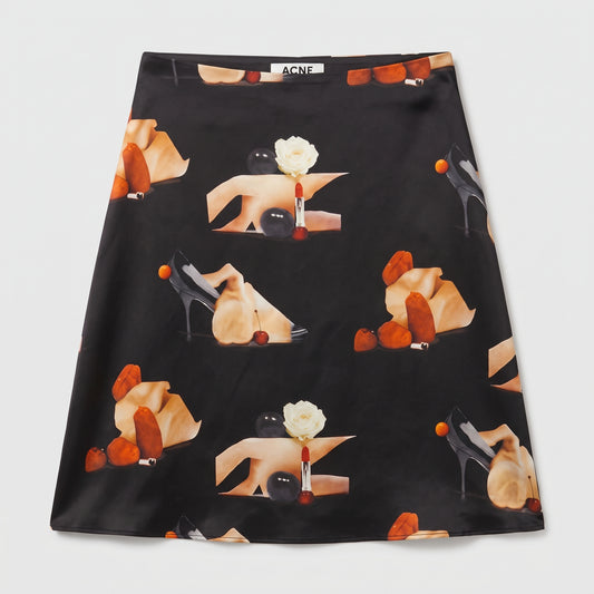 Printed Satin A-Line Skirt