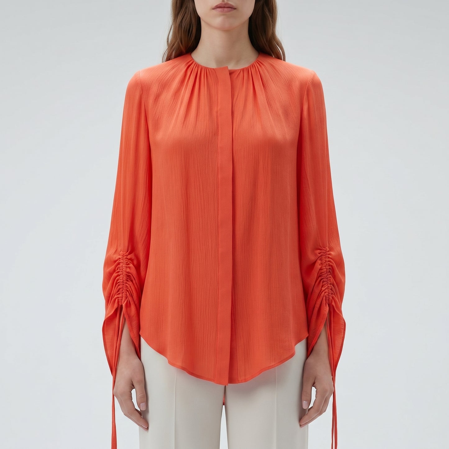 Ruched Sleeve Pleated Blouse
