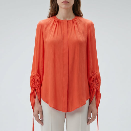 Ruched Sleeve Pleated Blouse