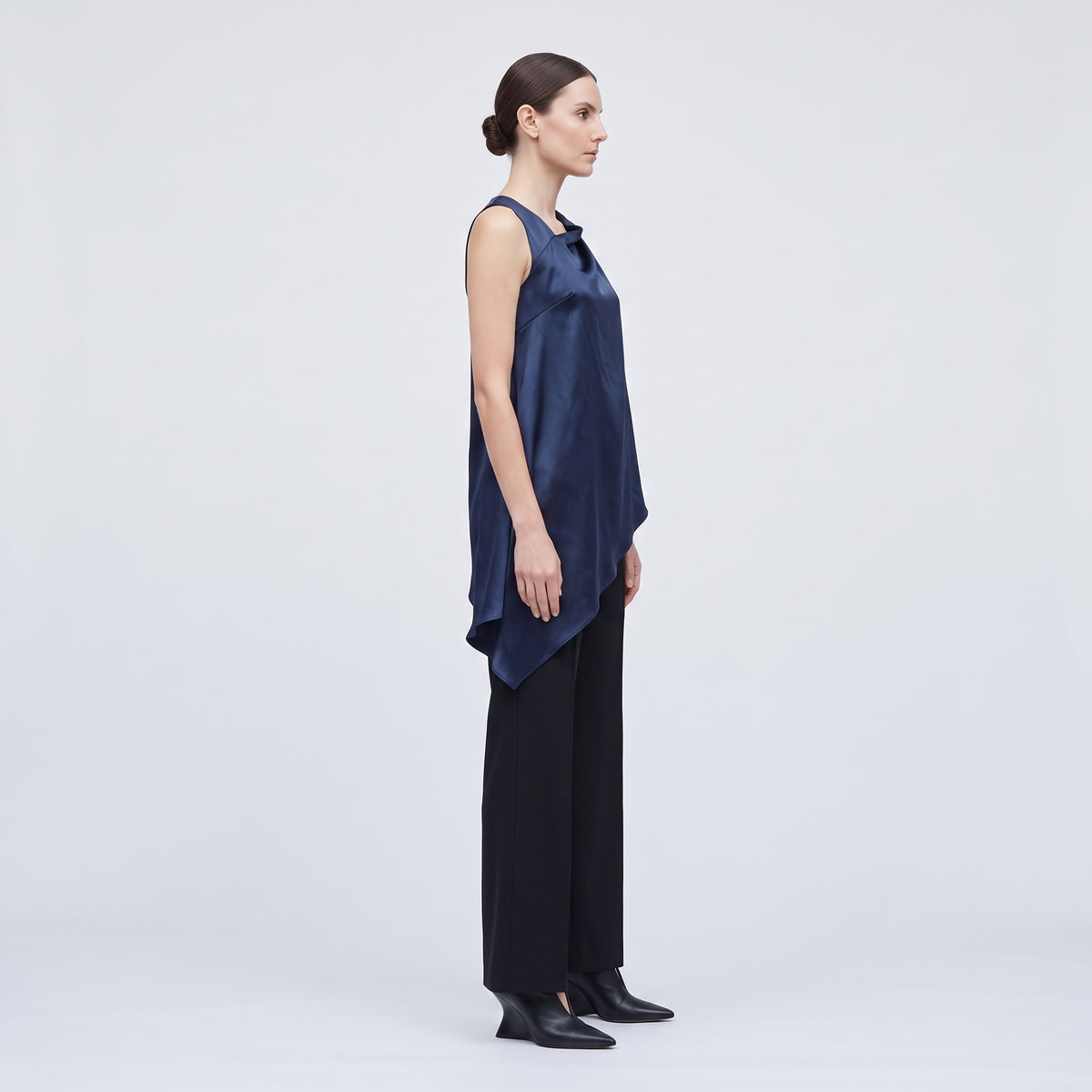 Asymmetric Navy Silk Top
