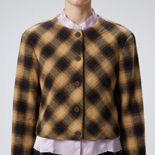 Plaid Wool Blend Cropped Jacket