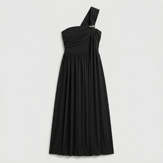 One-Shoulder Draped Evening Dress