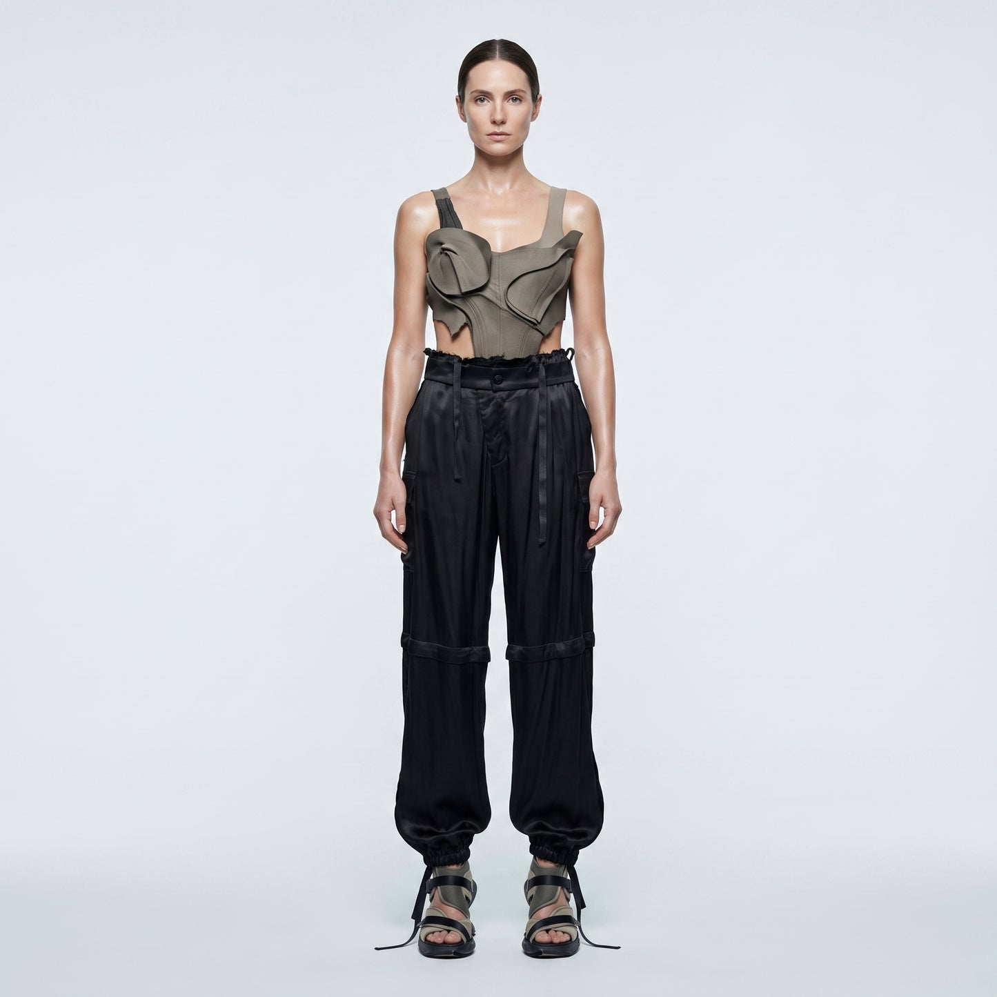 Satin Cargo Utility Trousers
