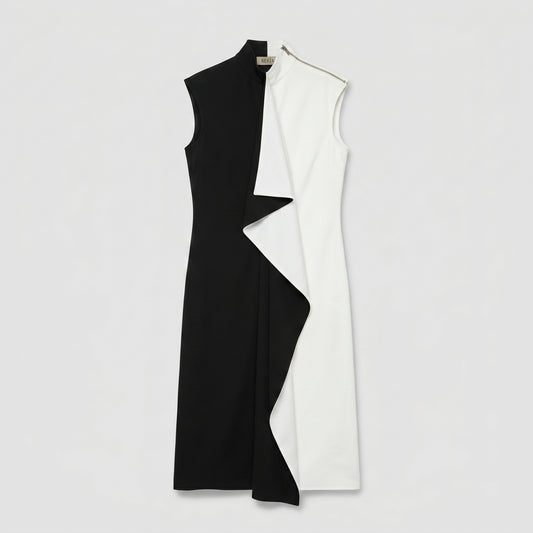 Two-Tone Asymmetric Midi Dress