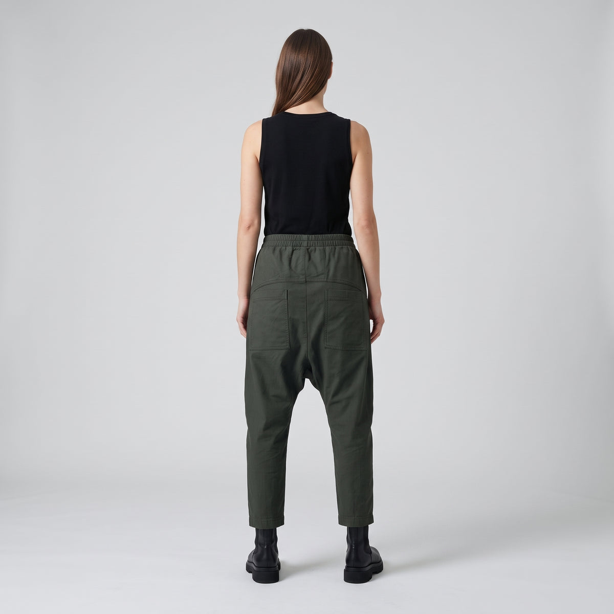 Relaxed Drop-Crotch Olive Trousers