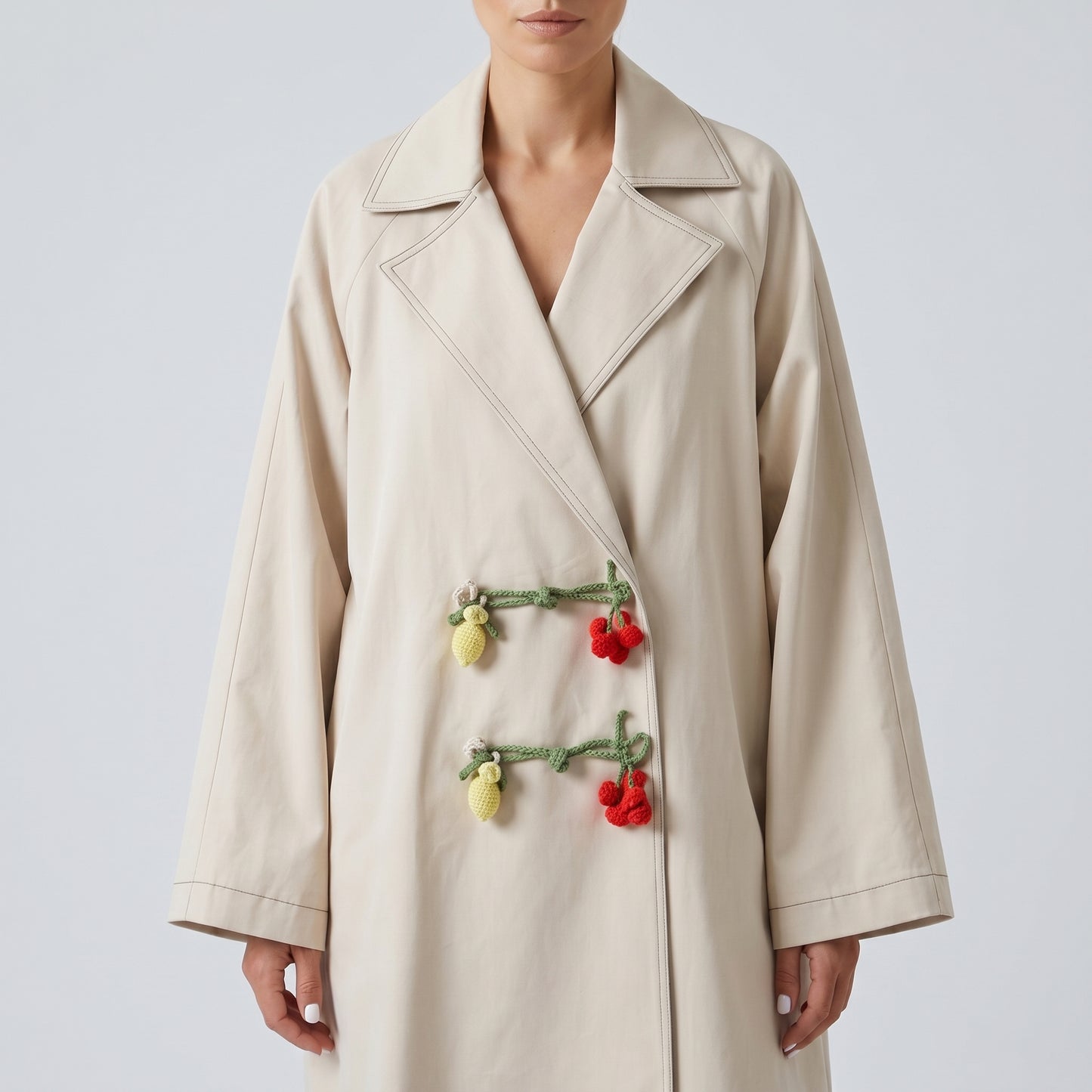 Embellished Beige Trench Coat