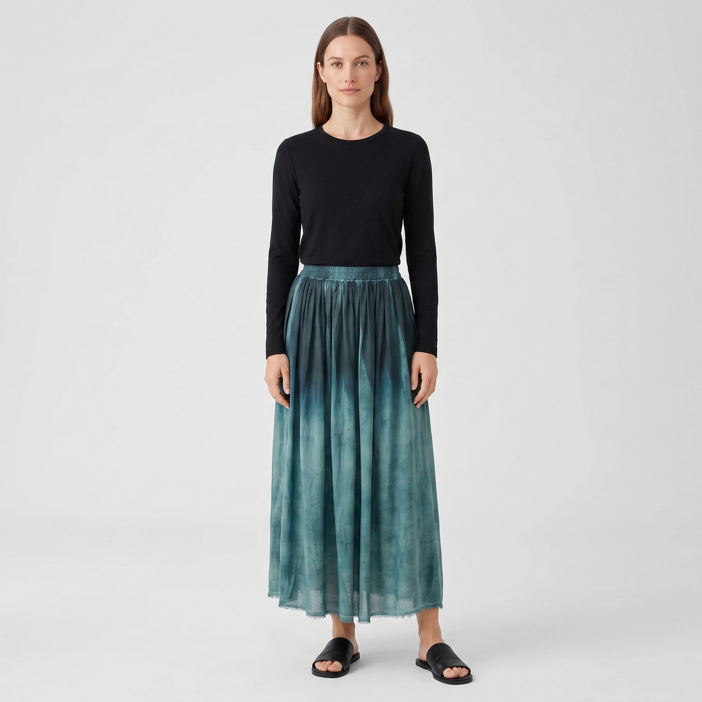 Ombre Dip-Dye Pleated Maxi Skirt