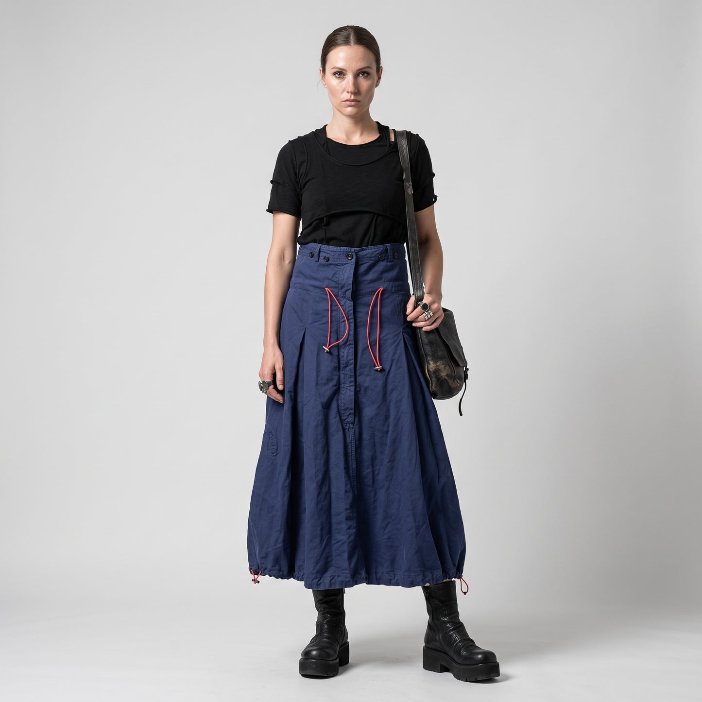 Blue Pleated Midi Skirt