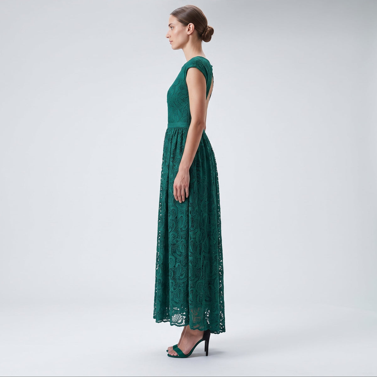 Emerald Green Lace Midi Dress