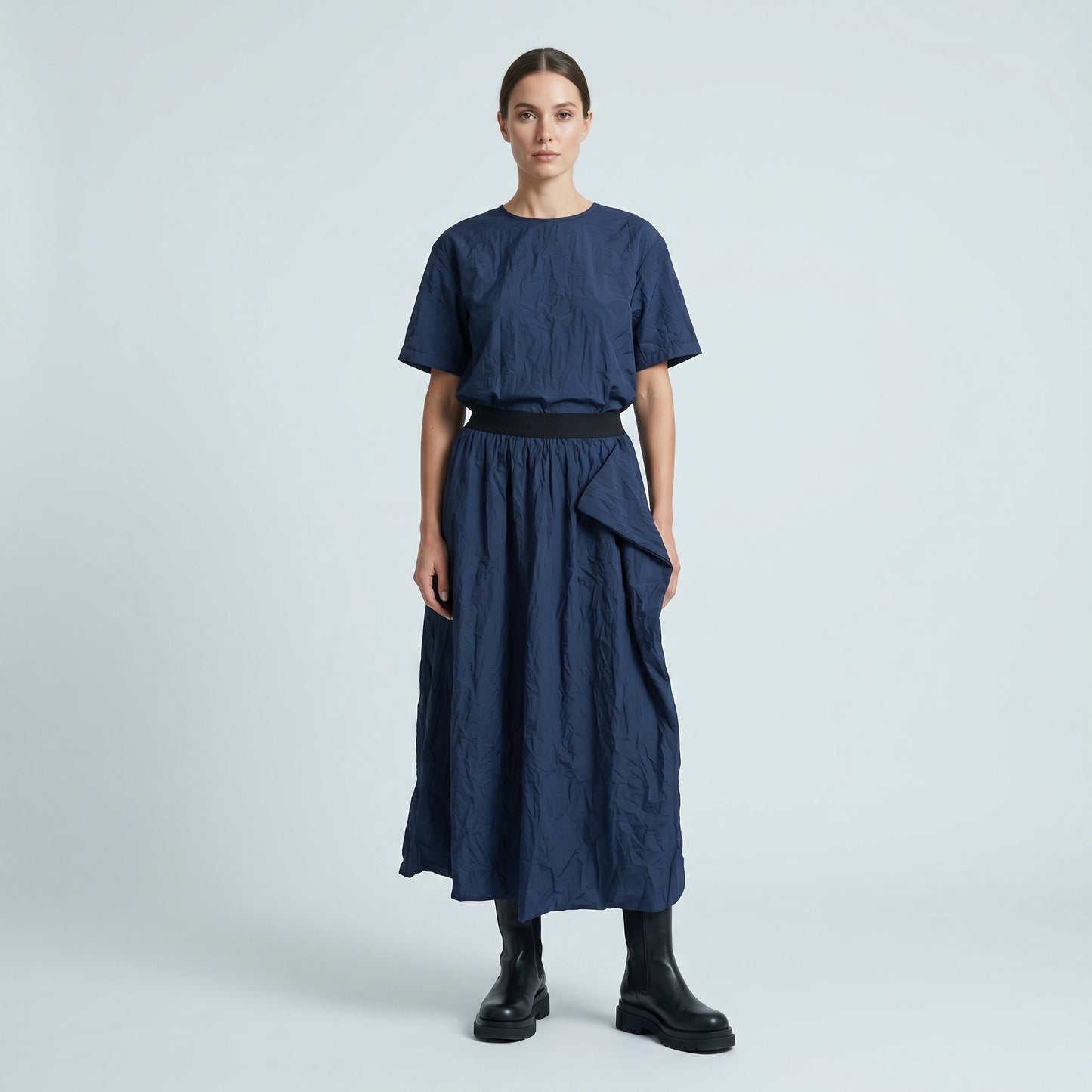 Asymmetric Crinkled Midi Skirt
