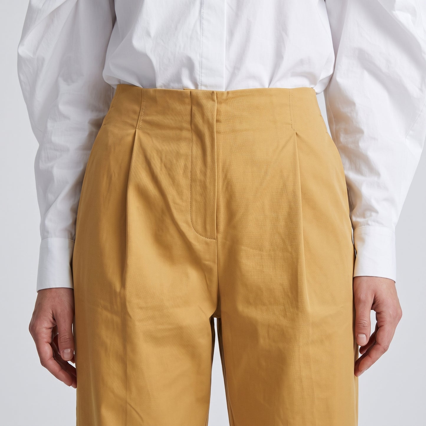 High-Waisted Pleated Mustard Trousers