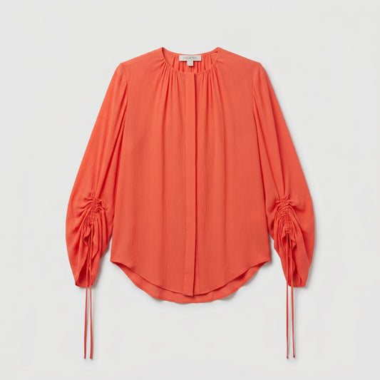 Ruched Sleeve Pleated Blouse