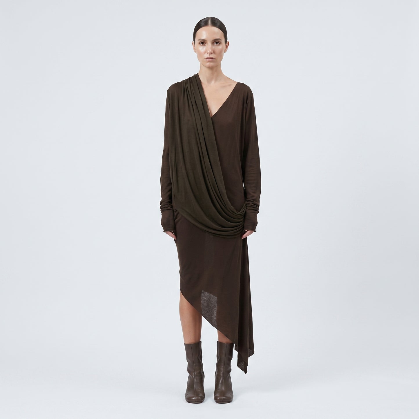 Draped Asymmetric Long Sleeve Dress