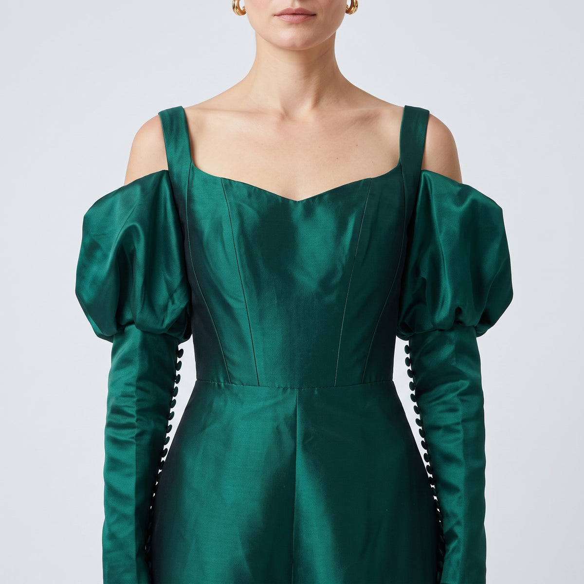 Emerald Cold Shoulder Satin Gown