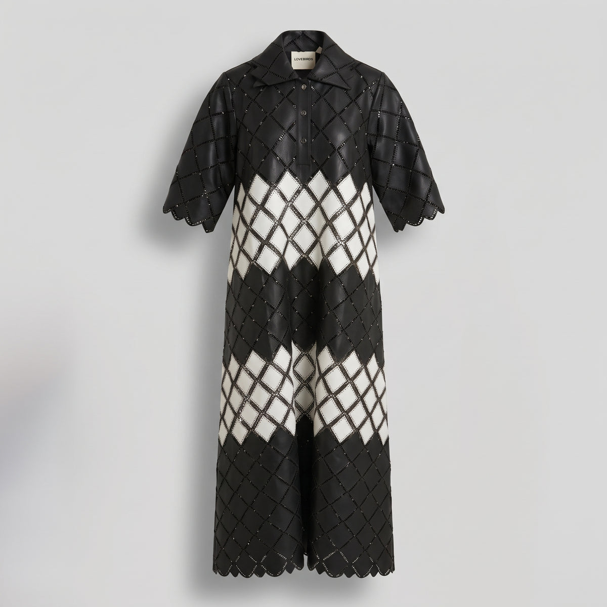Monochrome Geometric Quilted Midi Dress
