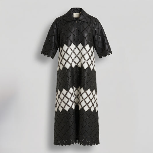 Monochrome Geometric Quilted Midi Dress