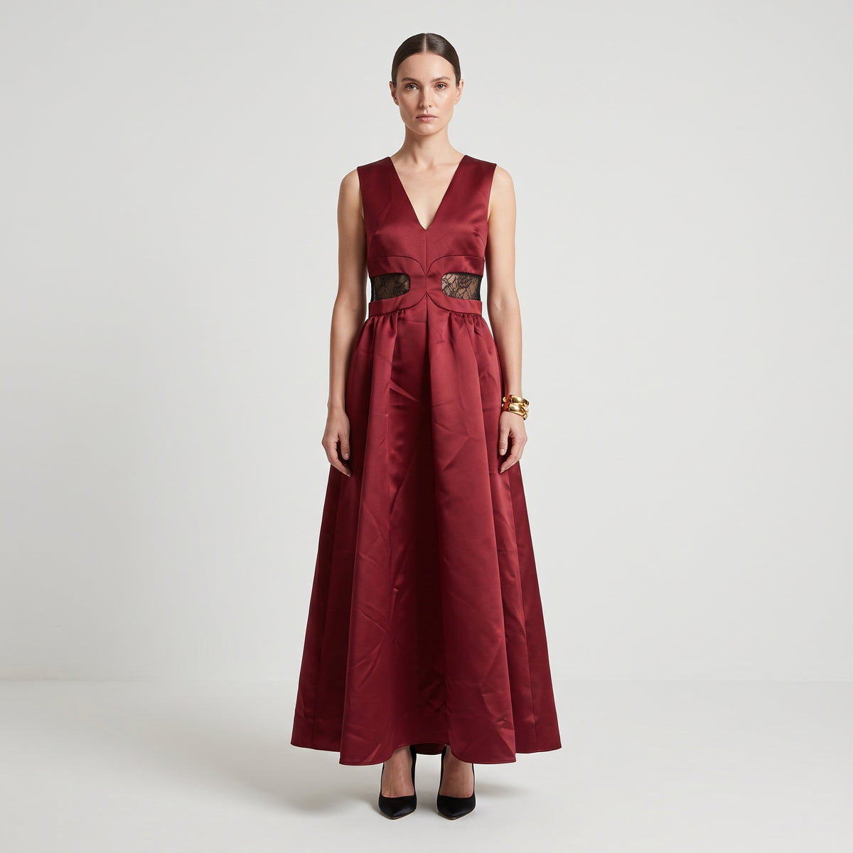 Burgundy Cutout Evening Gown