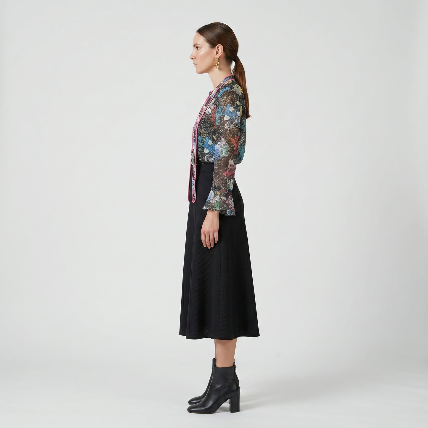 Floral Silk Tie Neck Blouse