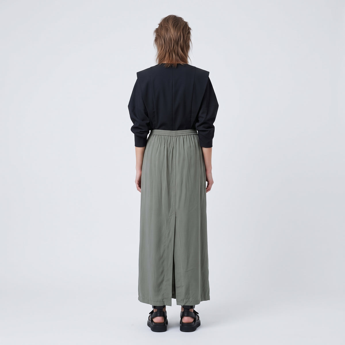Olive Green Elastic Waist Skirt
