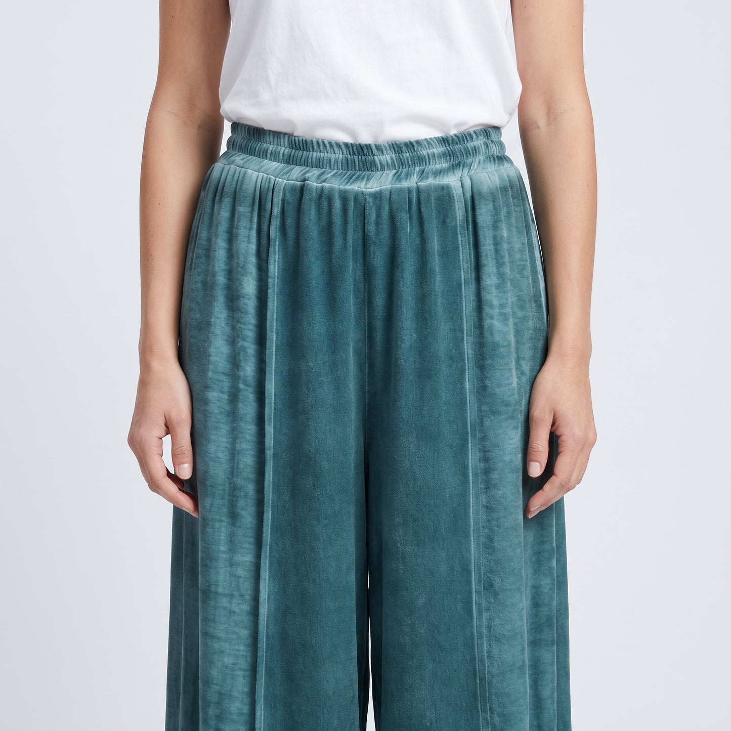 Teal Velvet Wide-Leg Trousers
