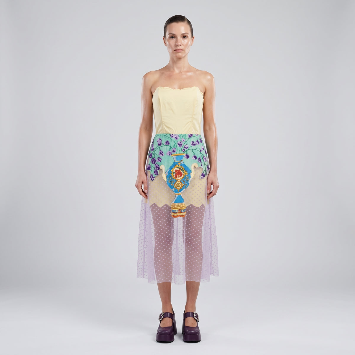 Floral Print Strapless Midi Dress