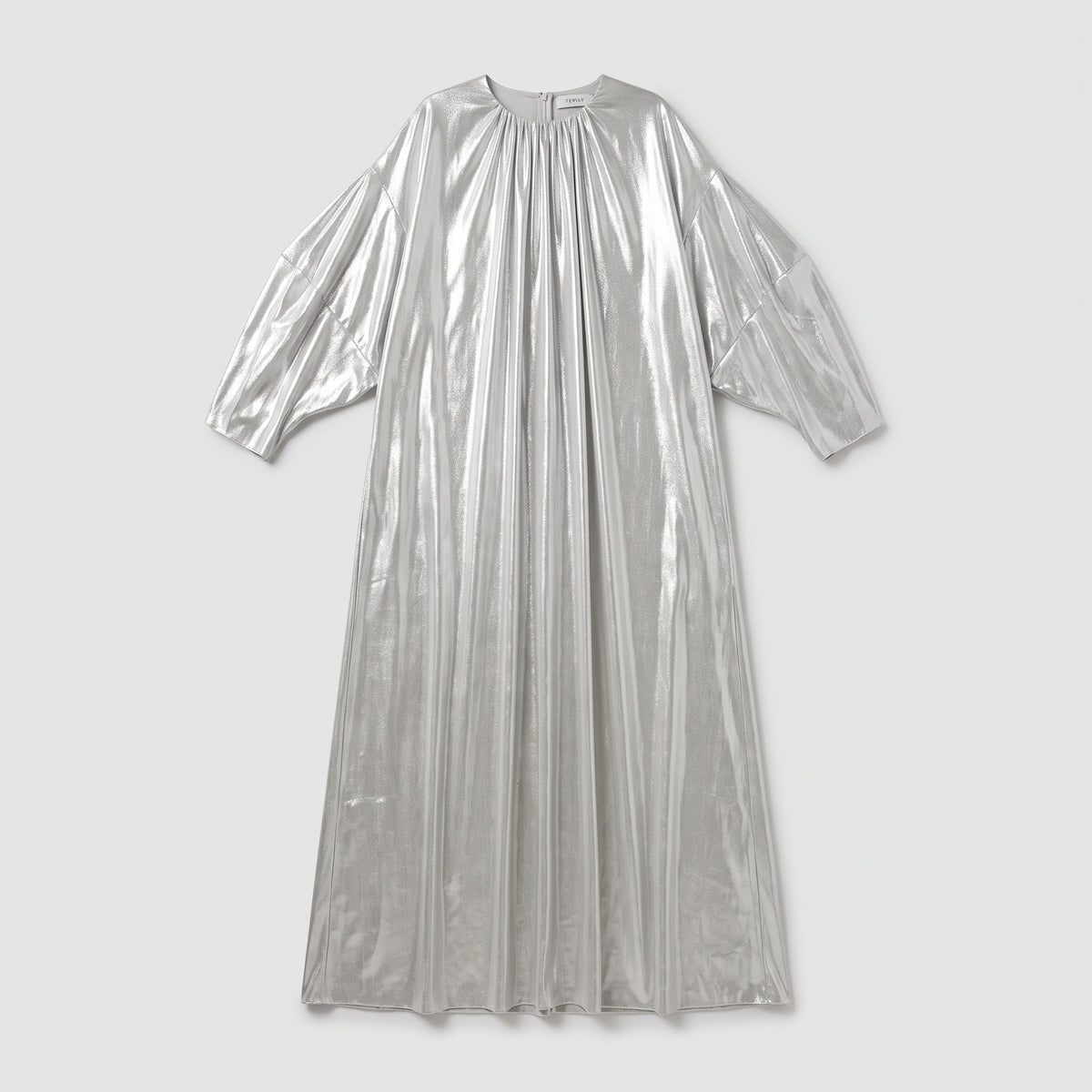 Metallic Silver Pleated Midi Dress