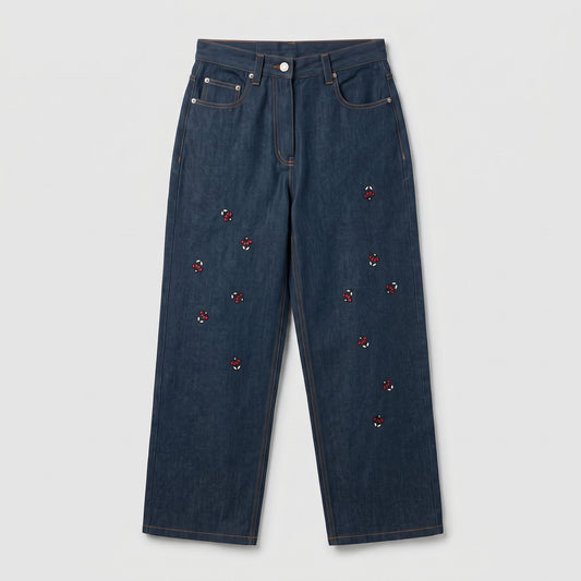 Embroidered High-Rise Denim Jeans