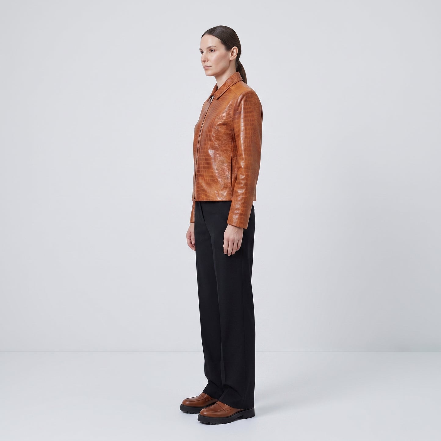 Crocodile Embossed Leather Jacket