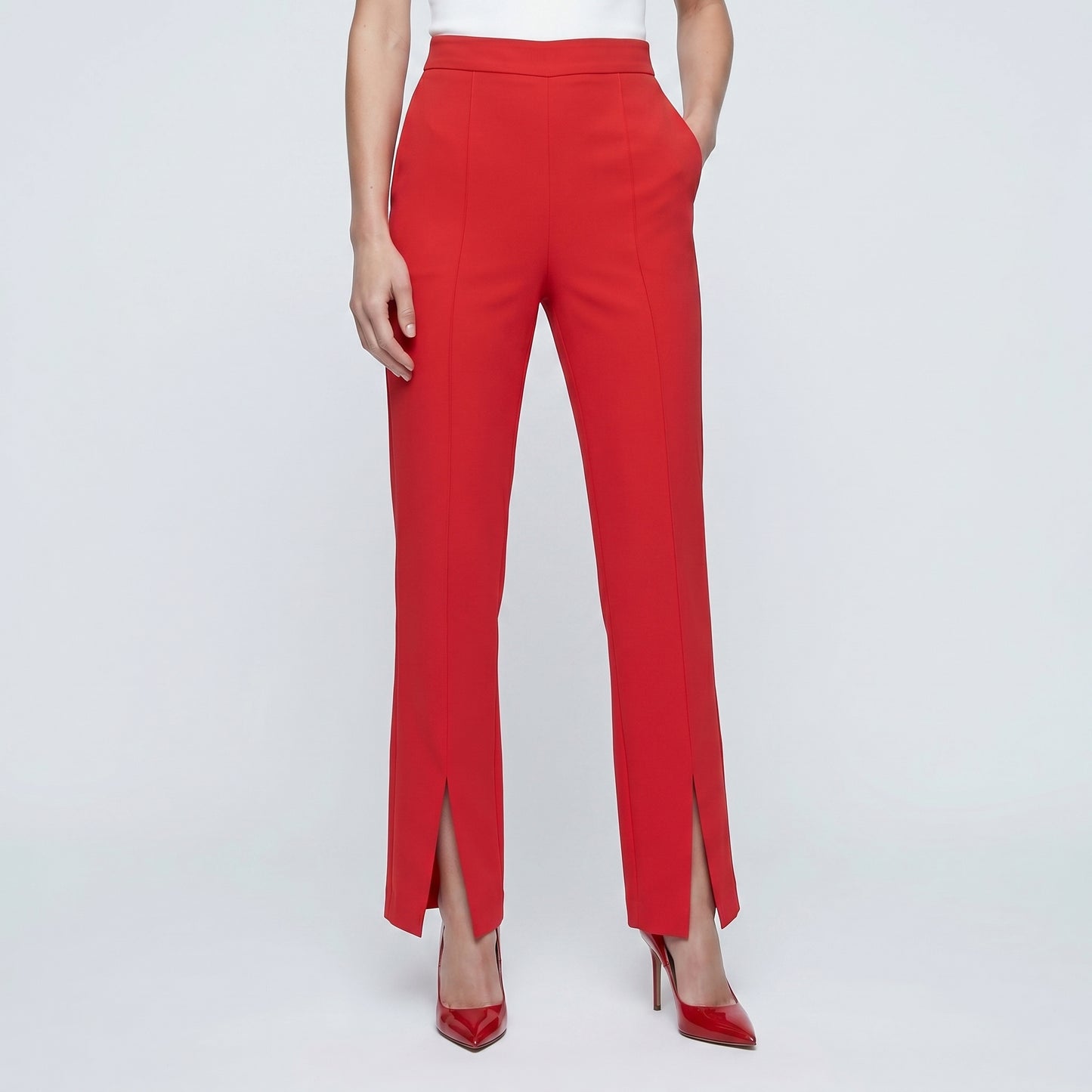 Vibrant Red Split-Hem Trousers