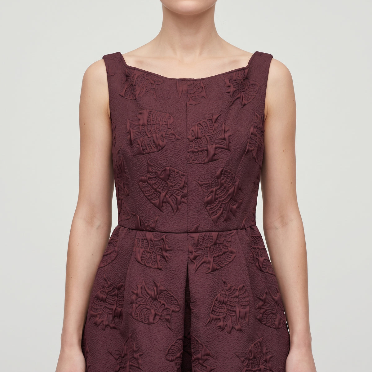 Embossed Burgundy Sleeveless A-Line Dress