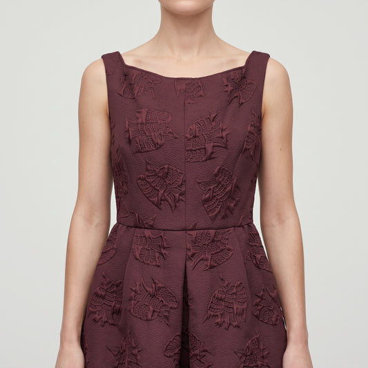 Embossed Burgundy Sleeveless A-Line Dress