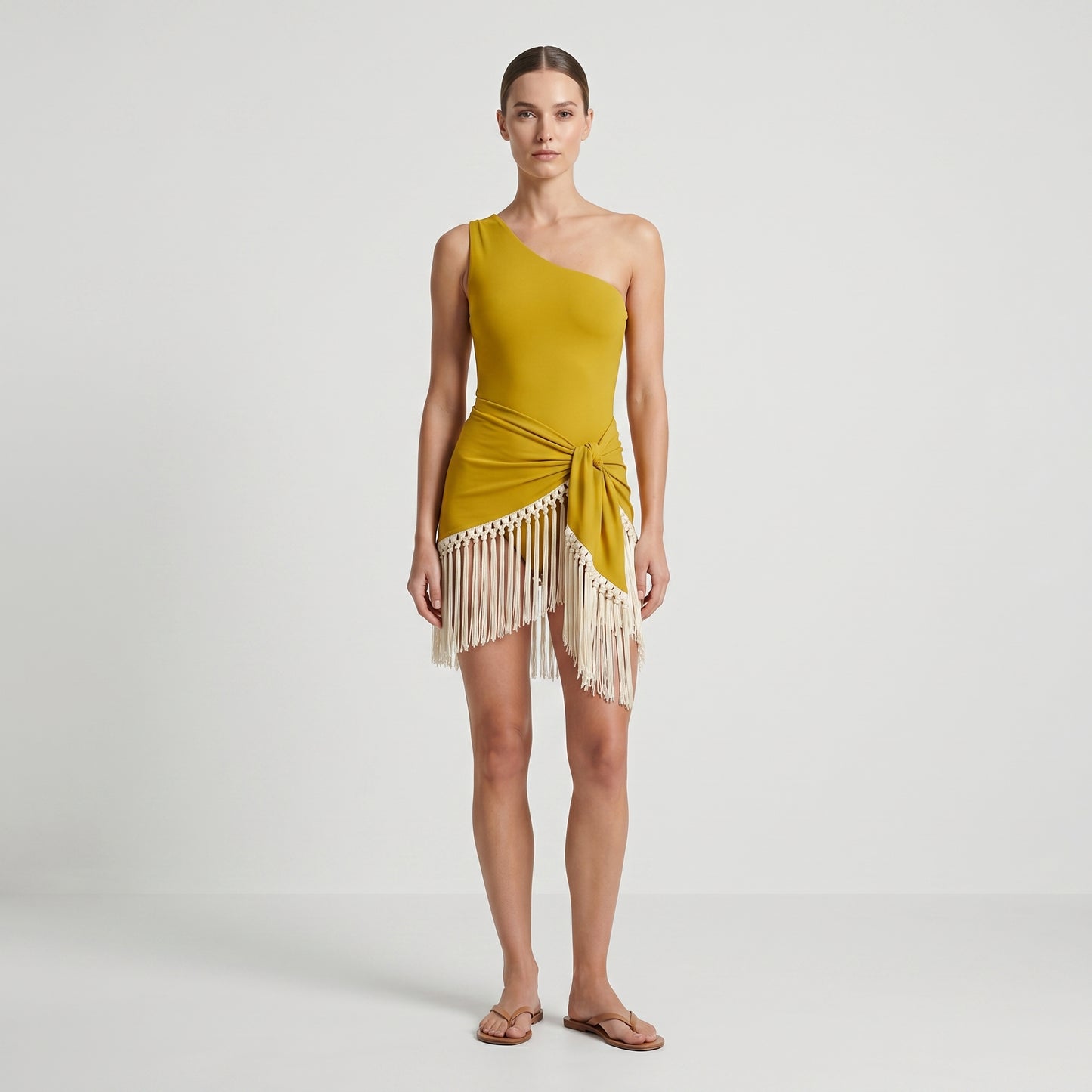 One-Shoulder Fringe Mini Dress