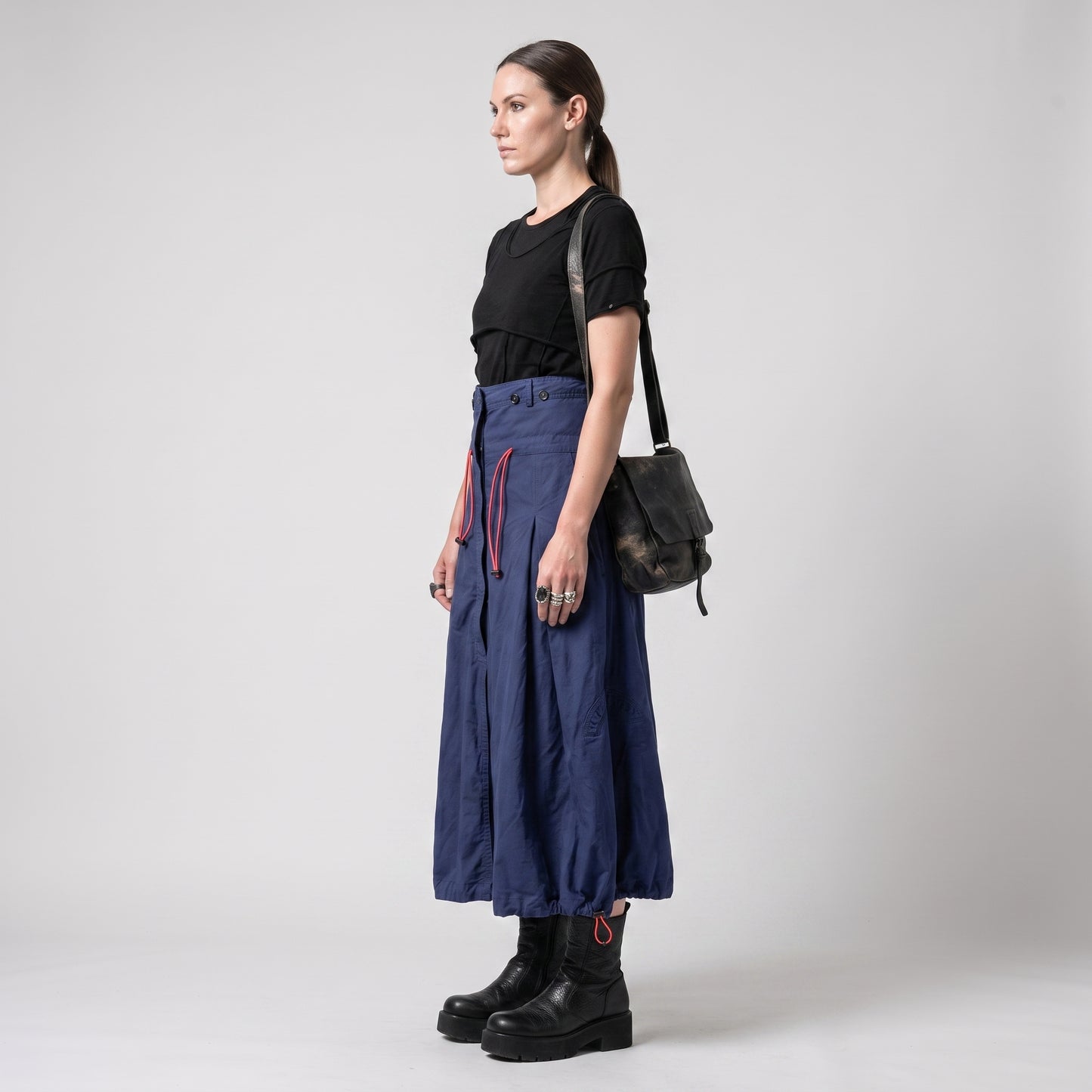 Blue Pleated Midi Skirt