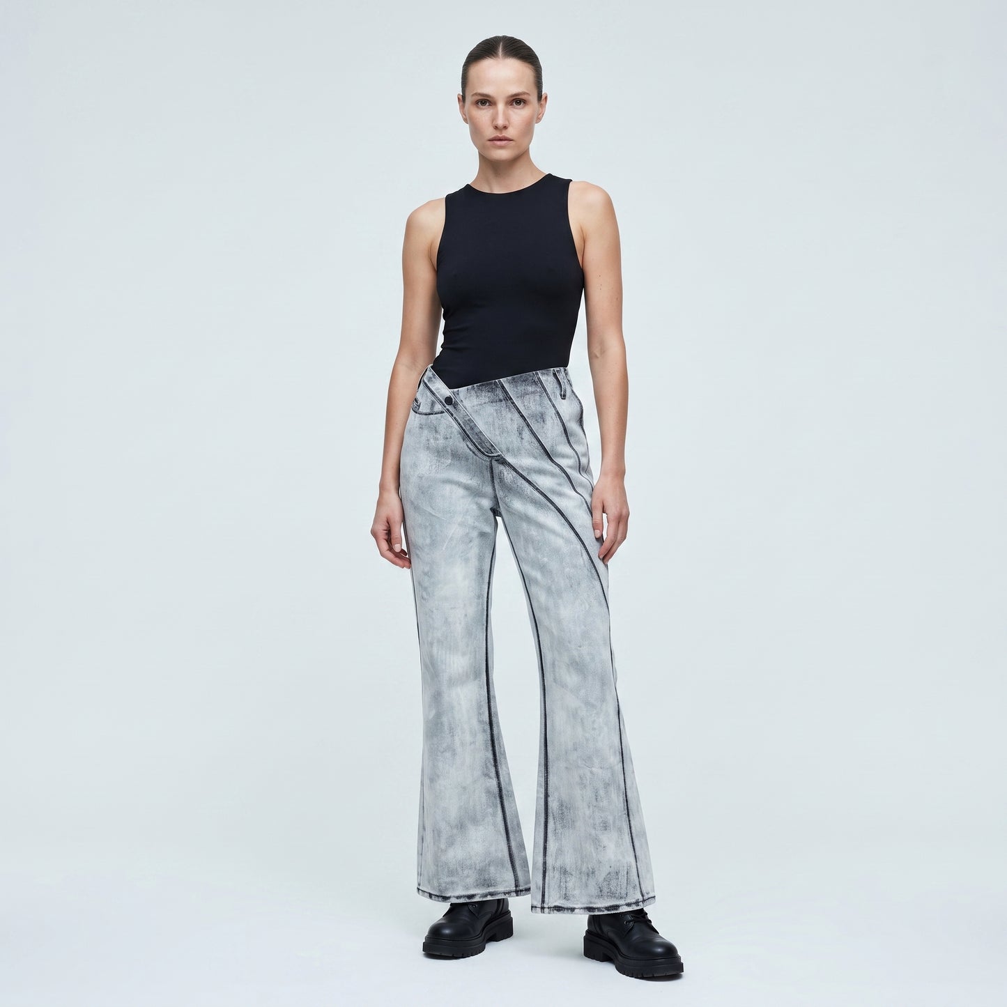 Asymmetric Acid Wash Wide Jeans